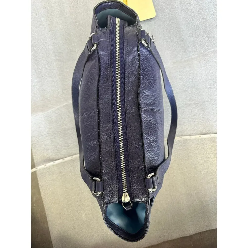 Coach Park Carrie Tote F23284 Denim Blue Pebbled Leather Silver Hardware